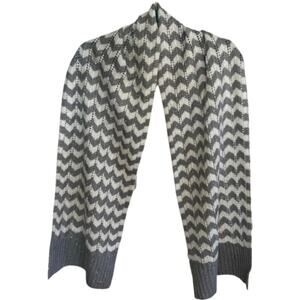 Calvin Klein Gray White Herringbone Striped Knit Winter Scarf Sparkle Sequin